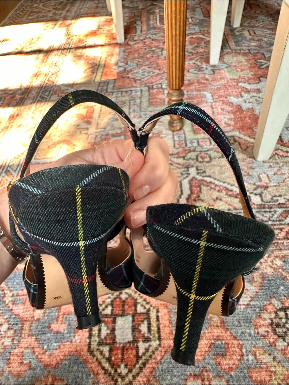 Charter Club Tartan Plaid Jeweled Bow Slingback Kitten Heels Pumps 9M
